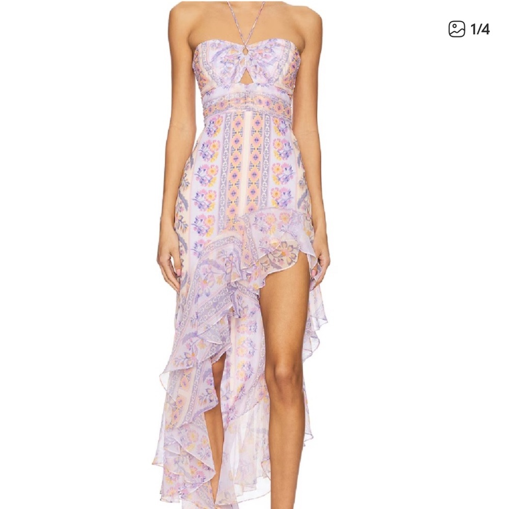 Amanda Uprichard Lavender and Peach Floral High-Low Strapless Dress